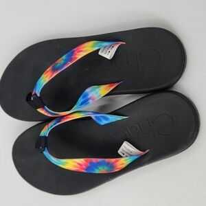 Chaco Black Sandals with Rainbow Tie-Dye Straps